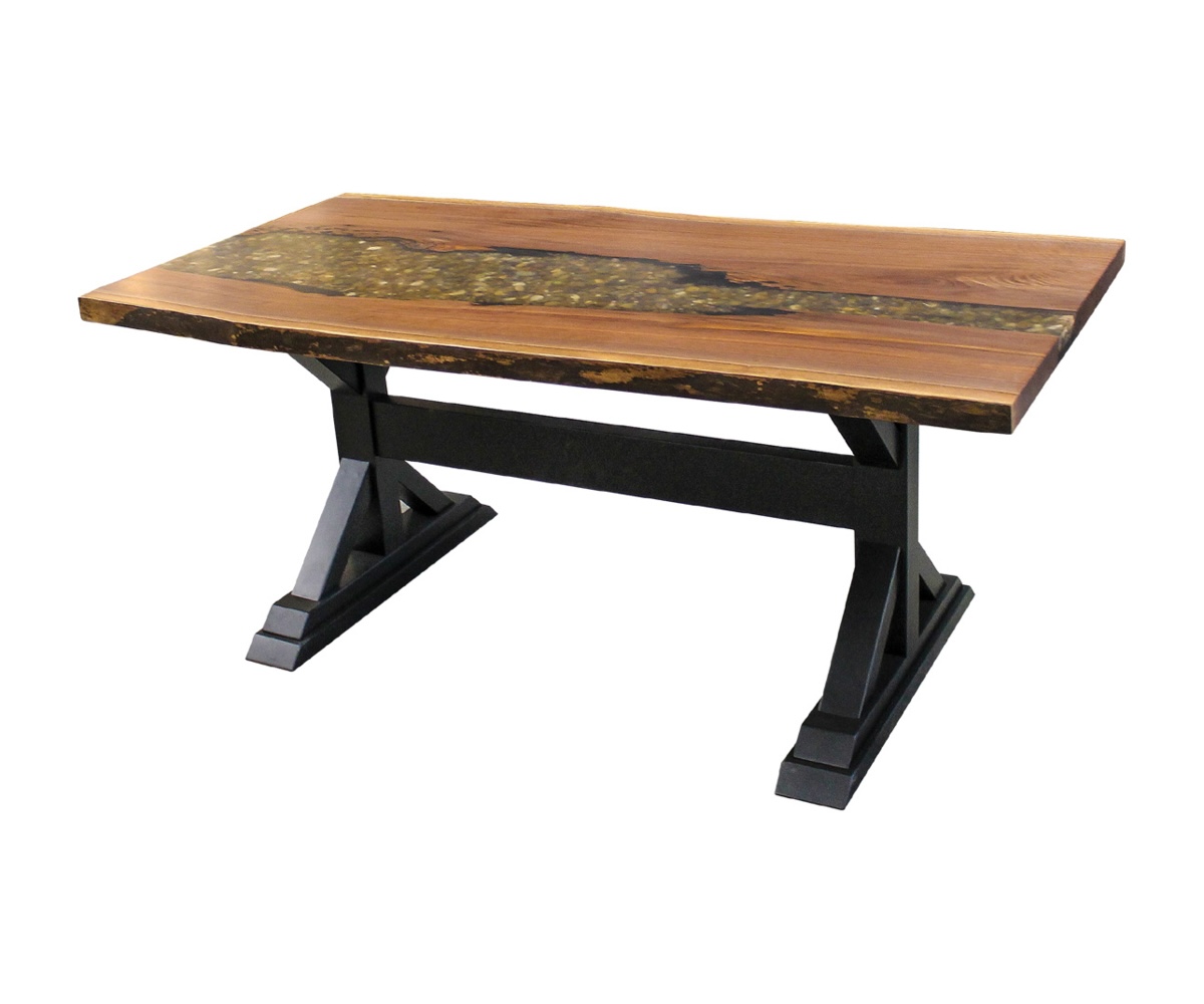 Walnut River Table with River Stones