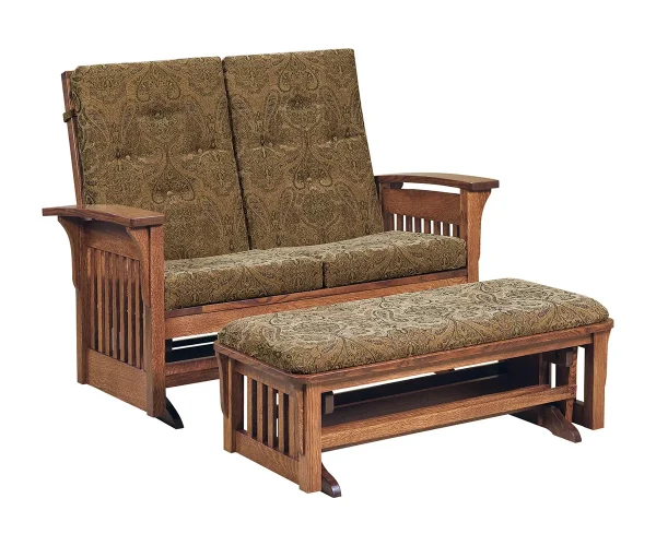 Bow Arm Slat Loveseat Glider with Ottoman
